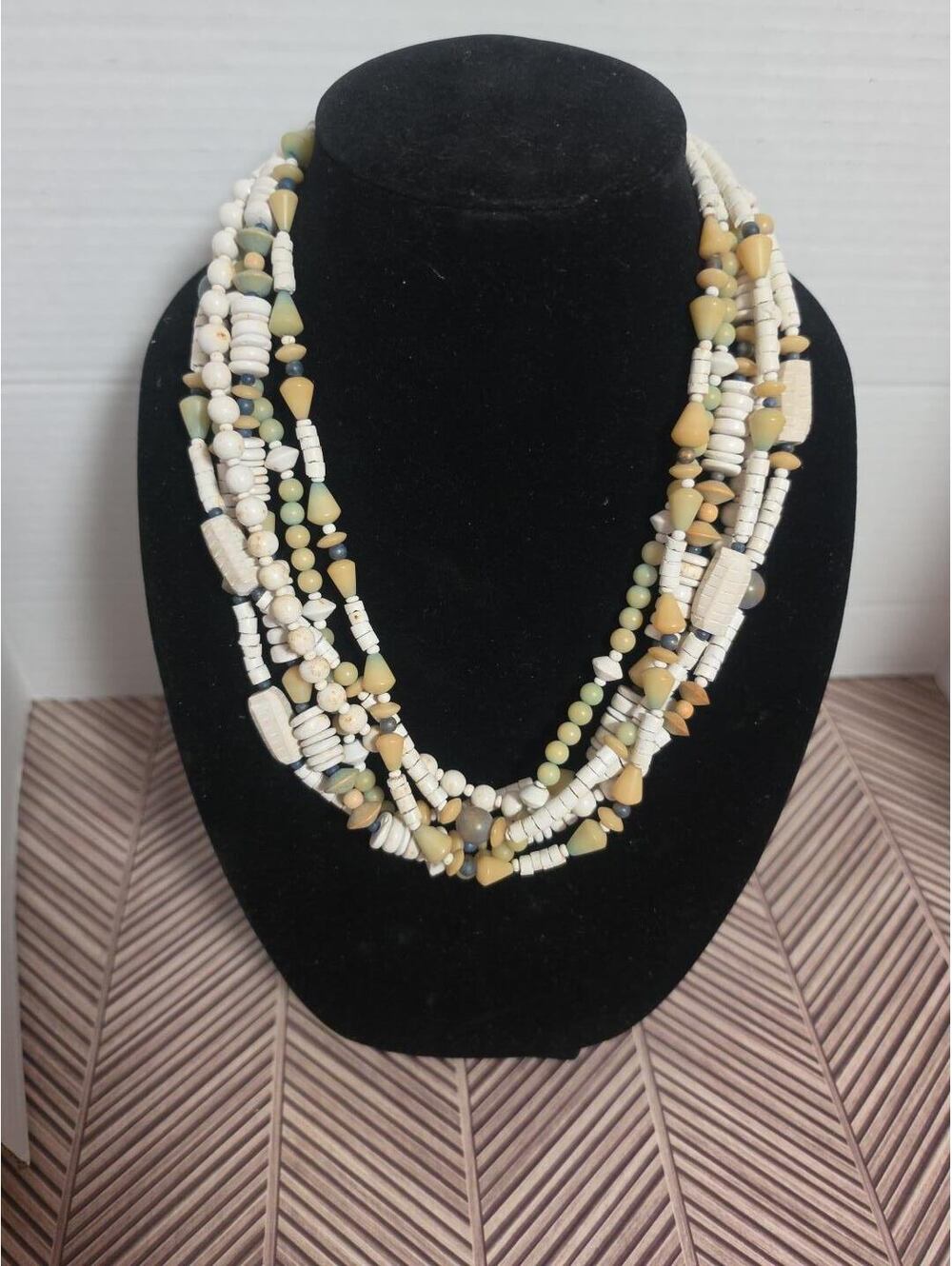 Multi-Strand Beaded Necklace with Earth Tone and White Beads